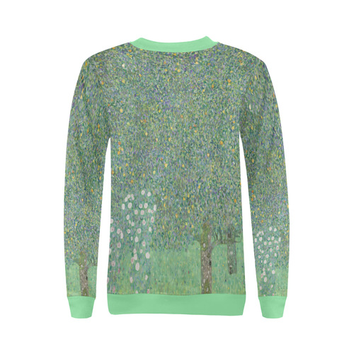 Rosebushes under the Trees by Gustav Klimt All Over Print Crewneck Sweatshirt for Women (Model H18)