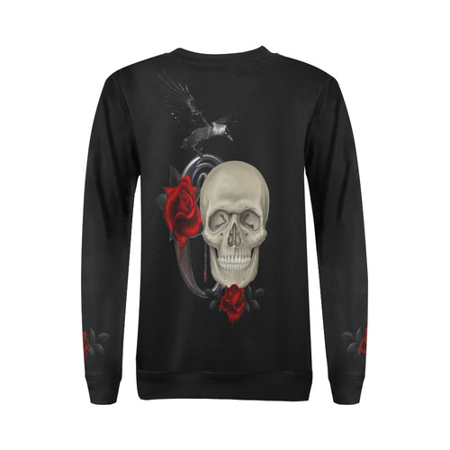 Gothic Skul With Rose And Raven All Over Print Crewneck Sweatshirt for Women (Model H18)