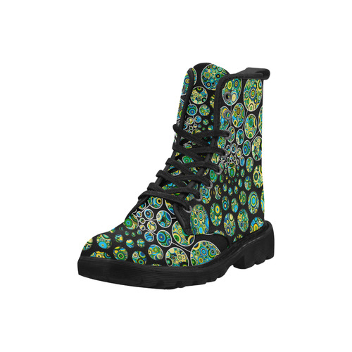 Flower Power CIRCLE Dots in Dots cyan yellow black Martin Boots for Women (Black) (Model 1203H)