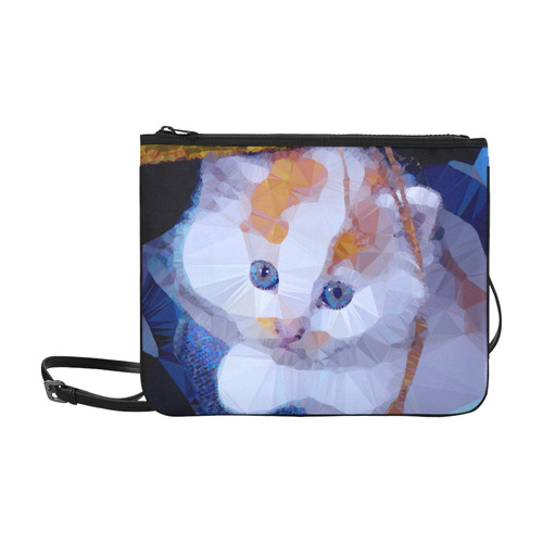 White Kitten Blue Eyes Low Poly Slim Clutch Bag (Model 1668)