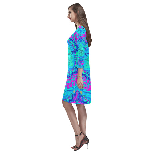 cactus flower Rhea Loose Round Neck Dress(Model D22)