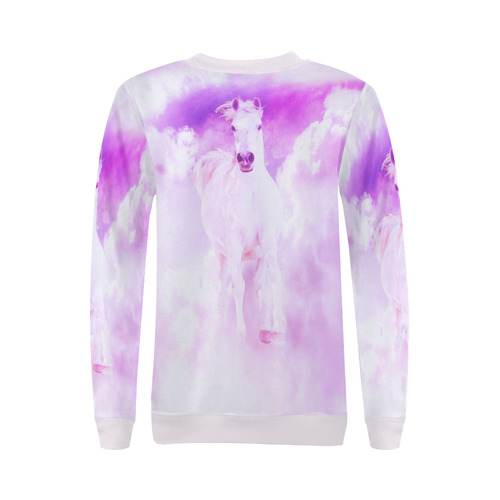 Girly Romantic Pink Horse In The Sky All Over Print Crewneck Sweatshirt for Women (Model H18)