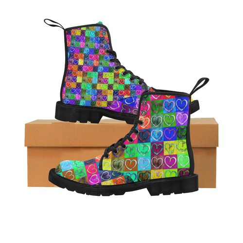 Lovely Hearts Mosaic Pattern - Grunge Colored Martin Boots for Women (Black) (Model 1203H)