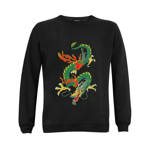 Green Chinese Dragon Black Gildan Crewneck Sweatshirt(NEW) (Model H01)