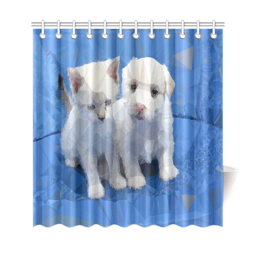Cute Kitten Puppy Low Poly Geometric Shower Curtain 69"x72"
