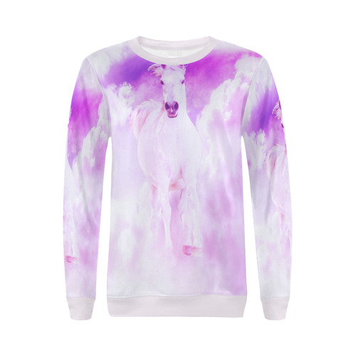 Girly Romantic Pink Horse In The Sky All Over Print Crewneck Sweatshirt for Women (Model H18)