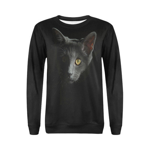 Black Cat All Over Print Crewneck Sweatshirt for Women (Model H18)