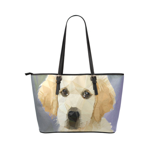 Golden Retriever Puppy Low Poly Leather Tote Bag/Large (Model 1651)