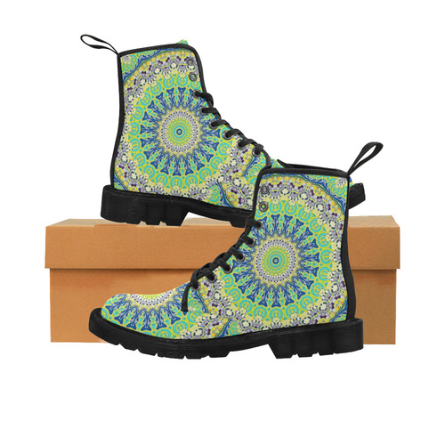 POWER MANDALA Blue Green Yellow Martin Boots for Women (Black) (Model 1203H)