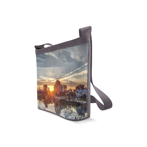 Sunset Winter Landscape Low Poly Triangles Crossbody Bags (Model 1613)