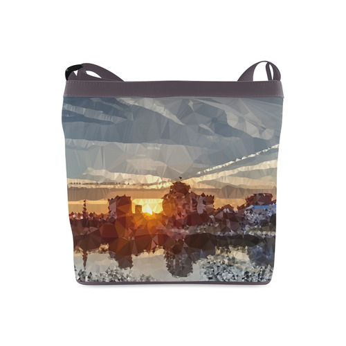 Sunset Winter Landscape Low Poly Triangles Crossbody Bags (Model 1613)