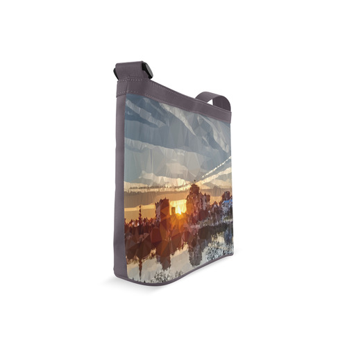 Sunset Winter Landscape Low Poly Triangles Crossbody Bags (Model 1613)