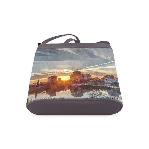 Sunset Winter Landscape Low Poly Triangles Crossbody Bags (Model 1613)