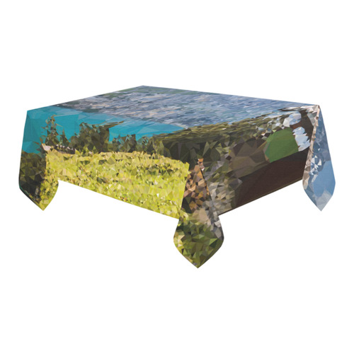 Mountain Landscape Low Poly Triangles Cotton Linen Tablecloth 60" x 90"