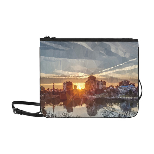 Sunset Winter Landscape Low Poly Triangles Slim Clutch Bag (Model 1668)