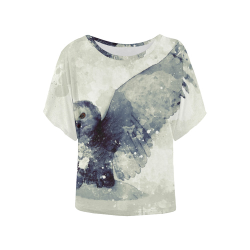 Wonderful owl, watercolor Women's Batwing-Sleeved Blouse T shirt (Model T44)