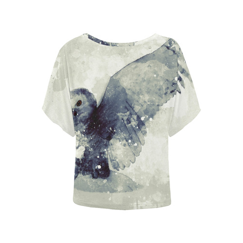 Wonderful owl, watercolor Women's Batwing-Sleeved Blouse T shirt (Model T44)