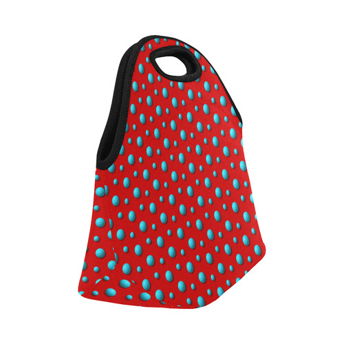 Terrific Turquoise Polka Dots on Ravishing Red Neoprene Lunch Bag/Small (Model 1669)