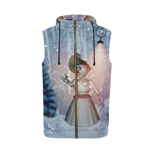 Snow women with birds All Over Print Sleeveless Zip Up Hoodie for Men (Model H16)