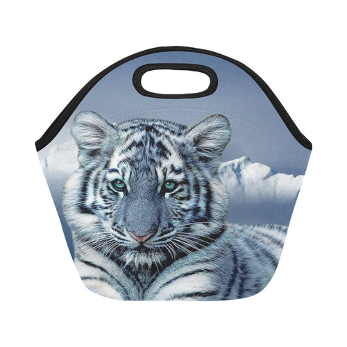 Blue White Tiger Neoprene Lunch Bag/Small (Model 1669)