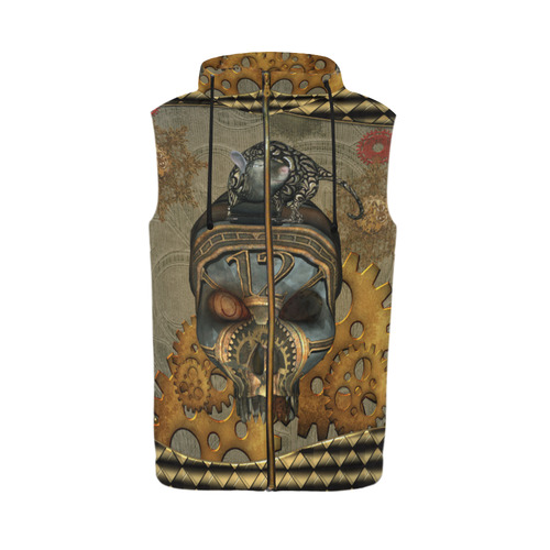 Awesome steampunk skull All Over Print Sleeveless Zip Up Hoodie for Men (Model H16)