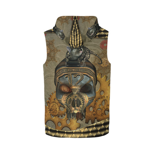 Awesome steampunk skull All Over Print Sleeveless Zip Up Hoodie for Men (Model H16)