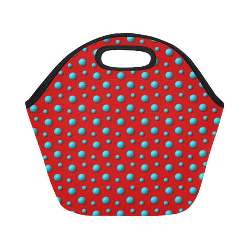 Terrific Turquoise Polka Dots on Ravishing Red Neoprene Lunch Bag/Small (Model 1669)