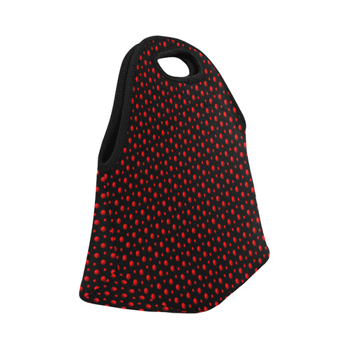 Rambunctious Red Polka Dots on Midnight Black Neoprene Lunch Bag/Small (Model 1669)