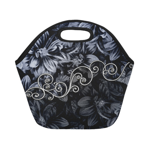 Flower power in blue Neoprene Lunch Bag/Small (Model 1669)