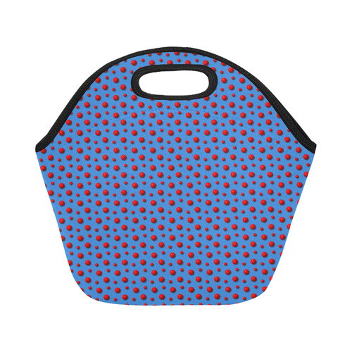 Rambunctious Red Polka Dots on Beautiful Blue Neoprene Lunch Bag/Small (Model 1669)