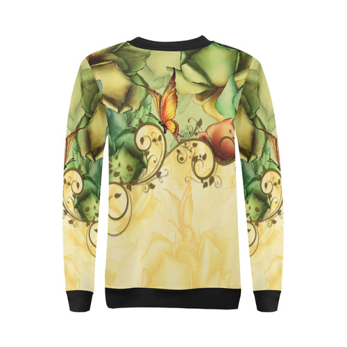 Colorful flowers with butterflies All Over Print Crewneck Sweatshirt for Women (Model H18)