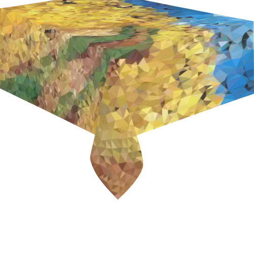 Van Gogh Wheatfield Crows Low Poly Cotton Linen Tablecloth 60" x 90"