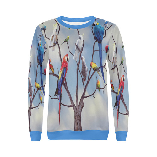 Parrot Conference Blue All Over Print Crewneck Sweatshirt for Women (Model H18)