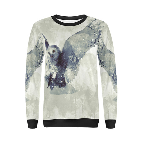 Wonderful owl, watercolor All Over Print Crewneck Sweatshirt for Women (Model H18)