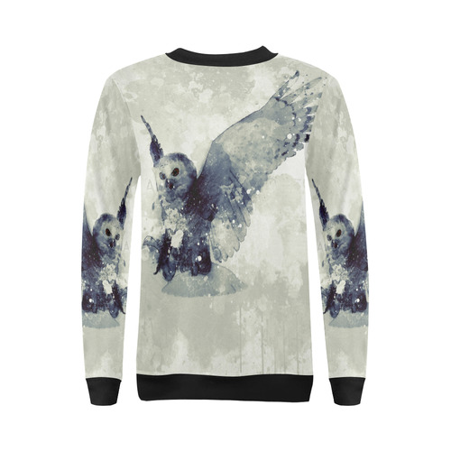 Wonderful owl, watercolor All Over Print Crewneck Sweatshirt for Women (Model H18)