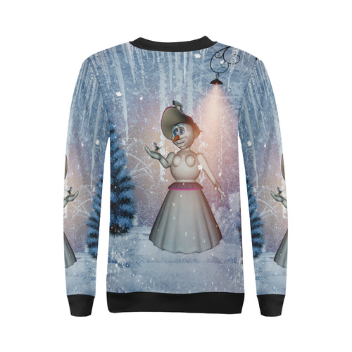 Snow women with birds All Over Print Crewneck Sweatshirt for Women (Model H18)