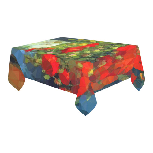 Van Gogh Red Poppies Low Poly Floral Cotton Linen Tablecloth 60" x 90"