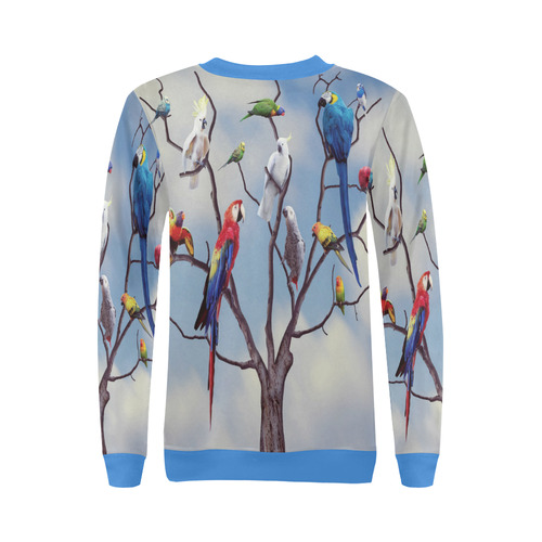 Parrot Conference Blue All Over Print Crewneck Sweatshirt for Women (Model H18)