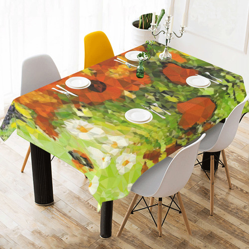 Van Gogh Red Poppies Daisies Low Poly Floral Cotton Linen Tablecloth 60" x 90"