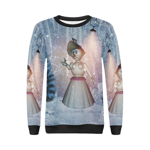 Snow women with birds All Over Print Crewneck Sweatshirt for Women (Model H18)