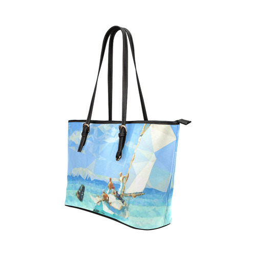 Hopper Ground Swell Low Poly Triangles Leather Tote Bag/Large (Model 1651)