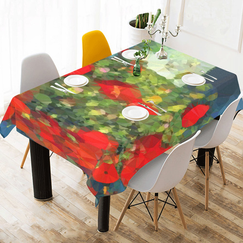 Van Gogh Red Poppies Low Poly Floral Cotton Linen Tablecloth 60" x 90"