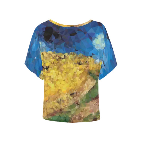 Van Gogh Wheatfield Crows Low Poly Women's Batwing-Sleeved Blouse T shirt (Model T44)