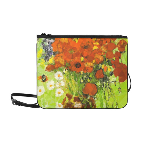 Van Gogh Red Poppies Daisies Low Poly Floral Slim Clutch Bag (Model 1668)
