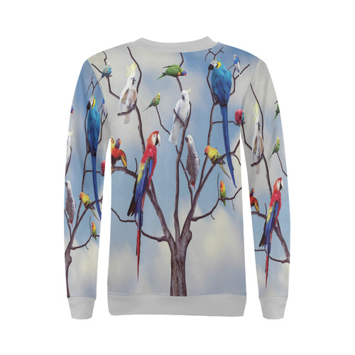 Parrot Conference Light Grey All Over Print Crewneck Sweatshirt for Women (Model H18)