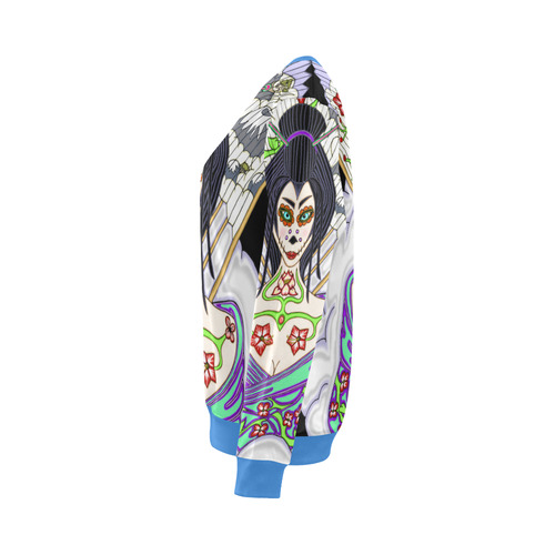 Geisha Sugar Skull Blue All Over Print Crewneck Sweatshirt for Women (Model H18)