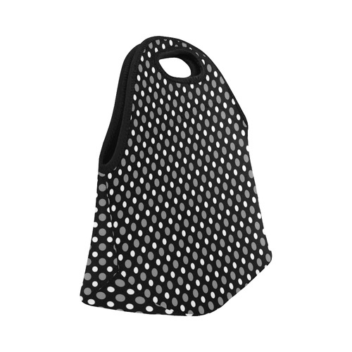 black gray white polka dots Neoprene Lunch Bag/Small (Model 1669)