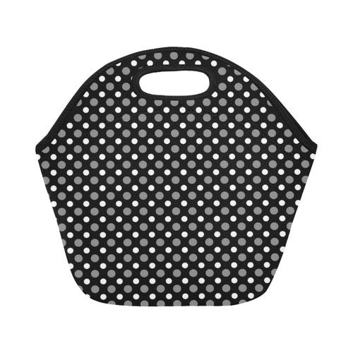 black gray white polka dots Neoprene Lunch Bag/Small (Model 1669)