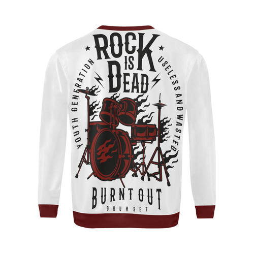 Rock Is Dead White And Red All Over Print Crewneck Sweatshirt for Men (Model H18)