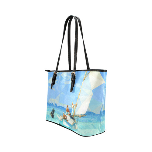 Hopper Ground Swell Low Poly Triangles Leather Tote Bag/Large (Model 1651)